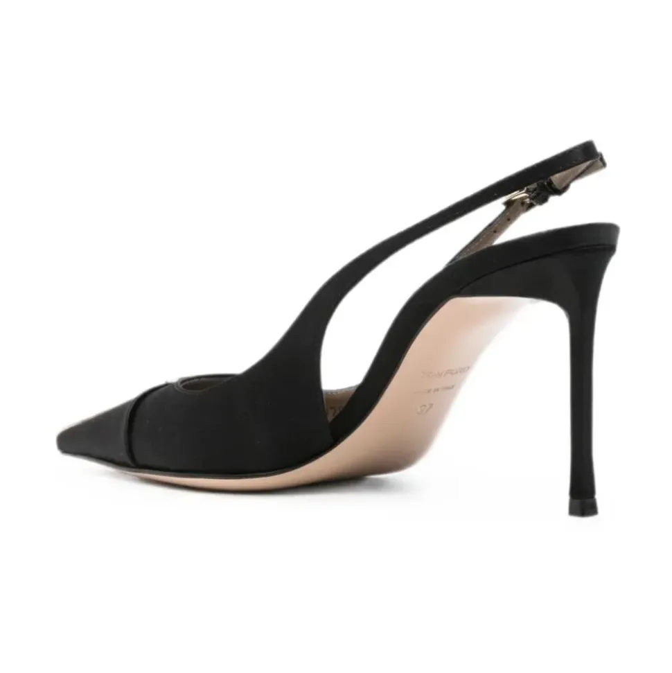 Slingback z satyny i kryształków