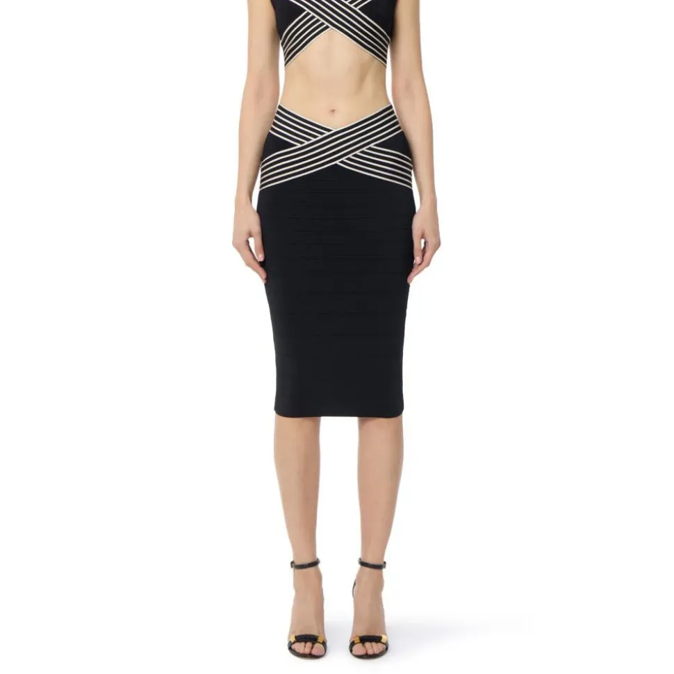 Spódnica z dzianiny ze wstawkami w paski
