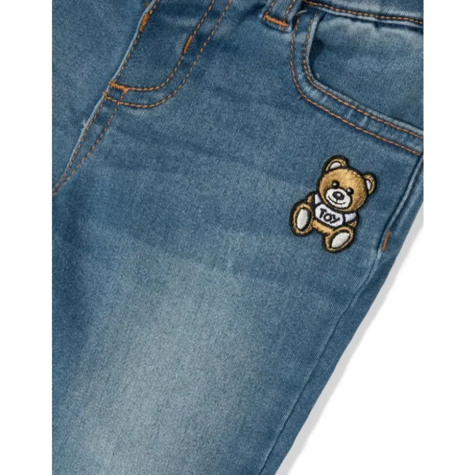 Spodnie jeansowe stretch z naszywką Teddy
