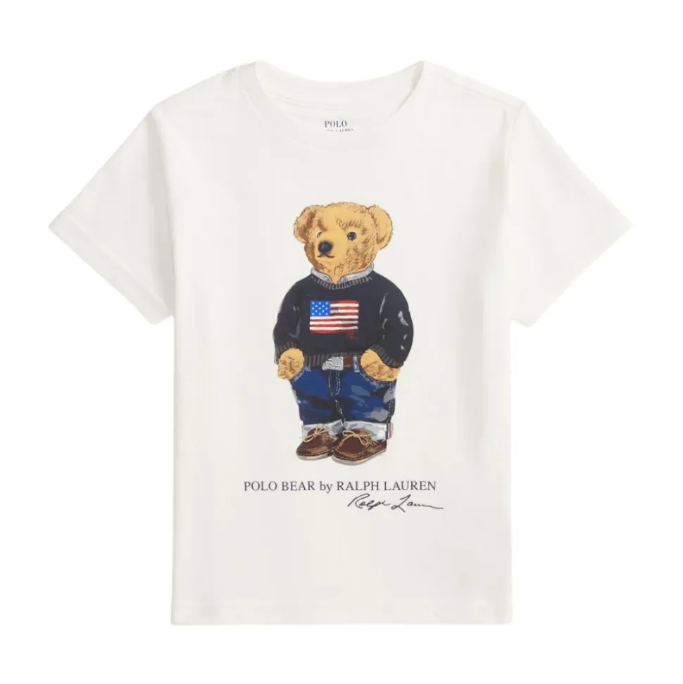Stylowy biały T-shirt z niedźwiedziem