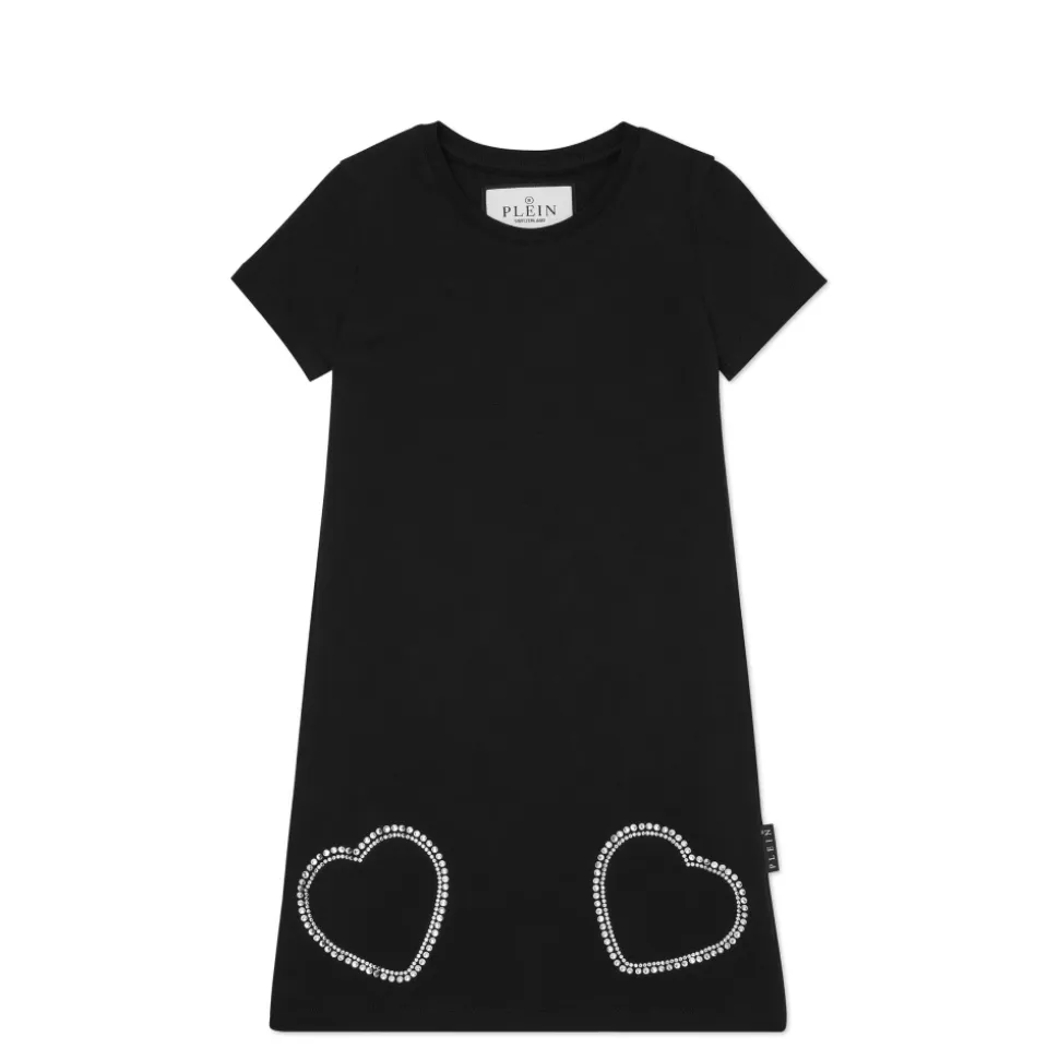 Sukienka T-Shirt Krótka z Poduszkami na Ramionach i Sercem
