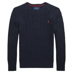 Sweter z dzianiny kablowej z bawełny z okrągłym dekoltem