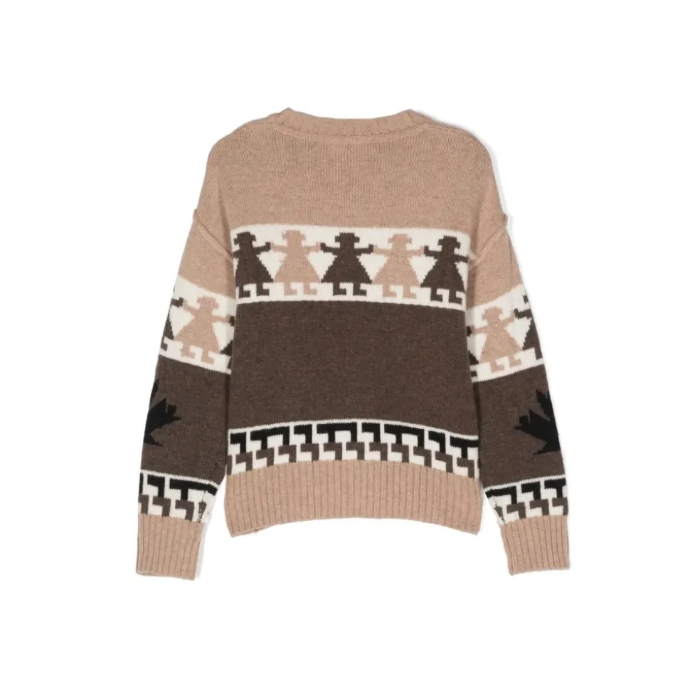 Sweter z okrągłym dekoltem i intarsjowym wzorem