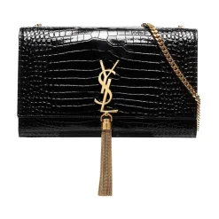 Torebka ze skóry tłoczonej we wzór krokodyla Kate Medium z frędzlami