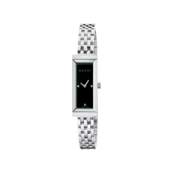 YA127504 - G-Frame Stalowa koperta, czarna tarcza z 3 diamentami, stalowy bransoletka